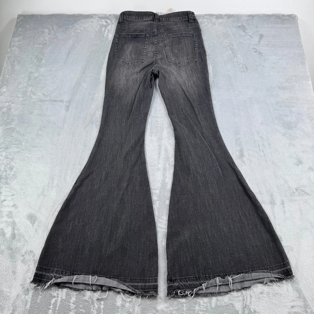 We The Free Jeans Women 27 Black Flare High Rise Button Fly Denim Boho Hippie - Picture 4 of 16